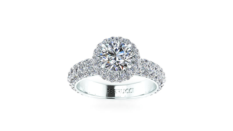 3.49 Ct GIA Certified Round Diamond Round Halo Triple Pave Shank Platinum Ring