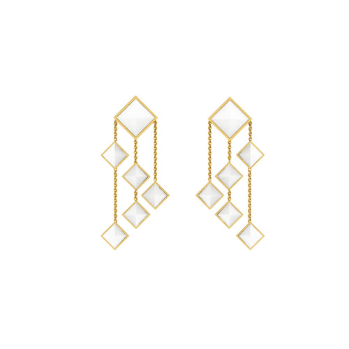 Ferrucci White Agate Pyramids Dangling 18 Karat Yellow Gold Chandelier Earrings - FERRUCCI & CO. Jewelry