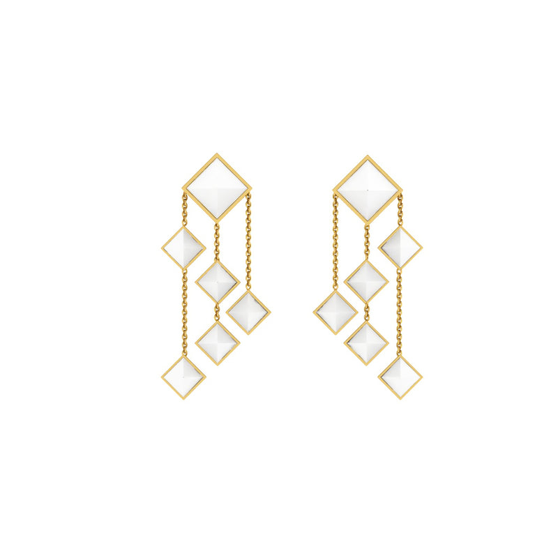 Ferrucci White Agate Pyramids Dangling 18 Karat Yellow Gold Chandelier Earrings - FERRUCCI & CO. Jewelry
