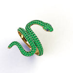 1.35ct Emeralds Pave' Snake 14k Yellow Gold Ring
