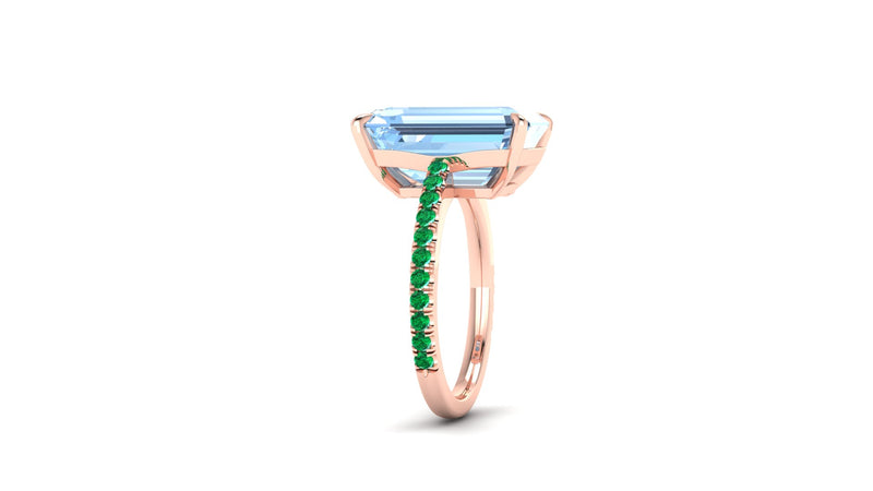 6.21 Carat Emerald Aquamarine Pave Emeralds 18 Karat Rose Gold Cocktail Ring