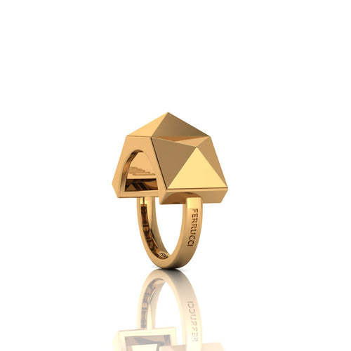 18 Karat Yellow Gold Solitaire Pyramid Ring Ferrucci - FERRUCCI & CO. Jewelry