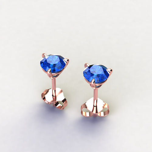 1.80 Carat Blue Sapphires Martini Ear Studs 18K Rose Gold