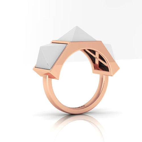 White Agate Pyramids 18 Karat Rose Gold Ring - FERRUCCI & CO. Jewelry