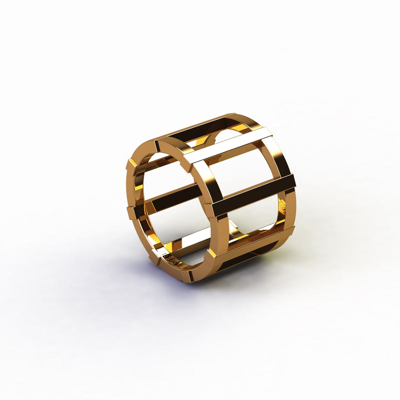 18 Karat Yellow Gold Wide Industrial Band Ring - FERRUCCI & CO. Jewelry