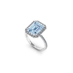 4.56 Carat Emerald Aquamarine Halo Diamond Platinum Cocktail Ring - FERRUCCI & CO. Jewelry