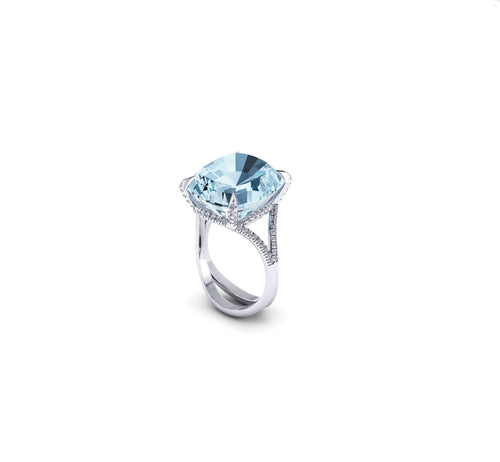 22.10 Carat Natural Aquamarine and Diamonds in 18 Karat white gold Ring - FERRUCCI & CO. Jewelry