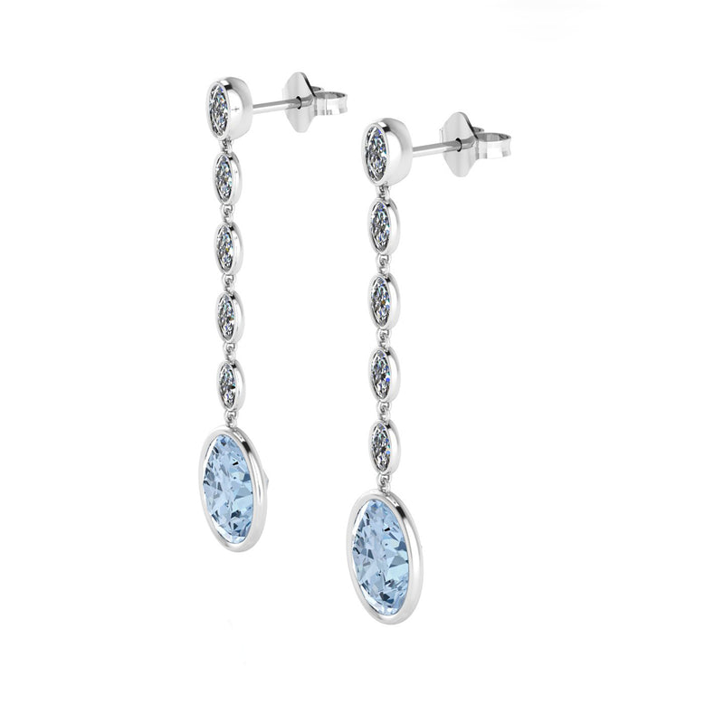 4.60 Carat Oval Aquamarine 1.10 Carat Oval Diamond Dangling Earrings in 18K Gold - FERRUCCI & CO. Jewelry