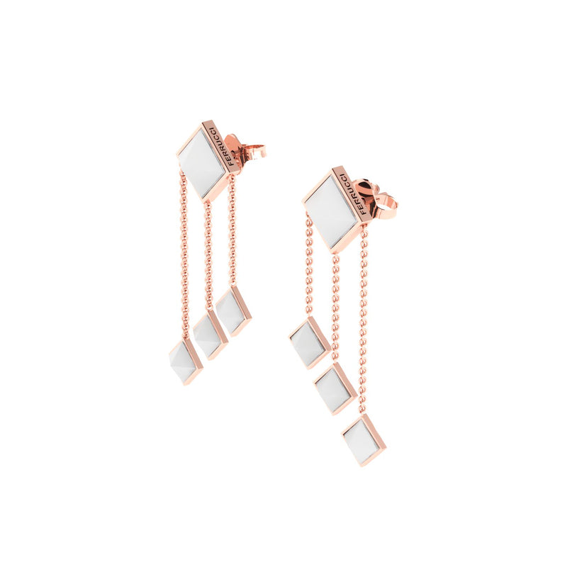 Ferrucci White Agate Pyramids Dangling 18 Karat Rose Gold dangling Earrings - FERRUCCI & CO. Jewelry