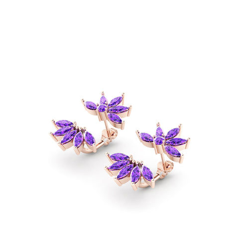 Ferrucci Marquise Amethyst Dangling Earrings Handmade in 18 Karat Rose Gold - FERRUCCI & CO. Jewelry