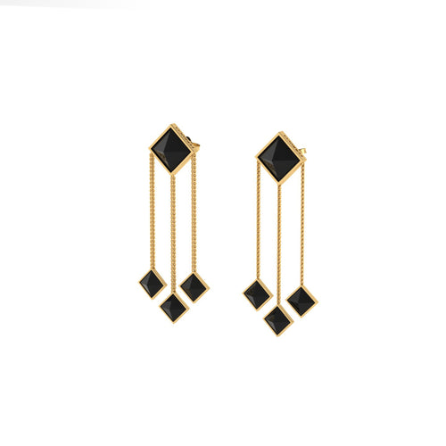 Ferrucci Black Onyx Pyramid Dangling 18 Karat Yellow Gold Earrings - FERRUCCI & CO. Jewelry