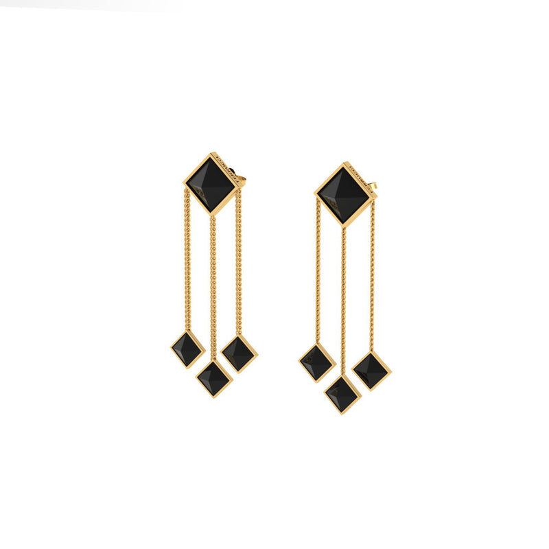 Ferrucci Black Onyx Pyramid Dangling 18 Karat Yellow Gold Earrings - FERRUCCI & CO. Jewelry