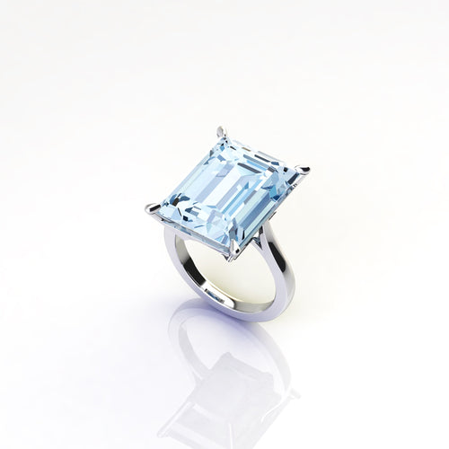 12.46 Carat Emerald Cut Aquamarine Platinum Cocktail Ring - FERRUCCI & CO. Jewelry