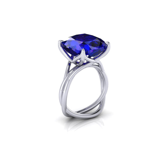GIA Certified 9.61 carat Tanzanite Cushion Cut in 18 Karat gold cocktail ring - FERRUCCI & CO. Jewelry