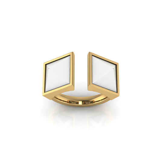 White Agate Pyramids Open Ring 18 Karat Yellow Gold Ring - FERRUCCI & CO. Jewelry