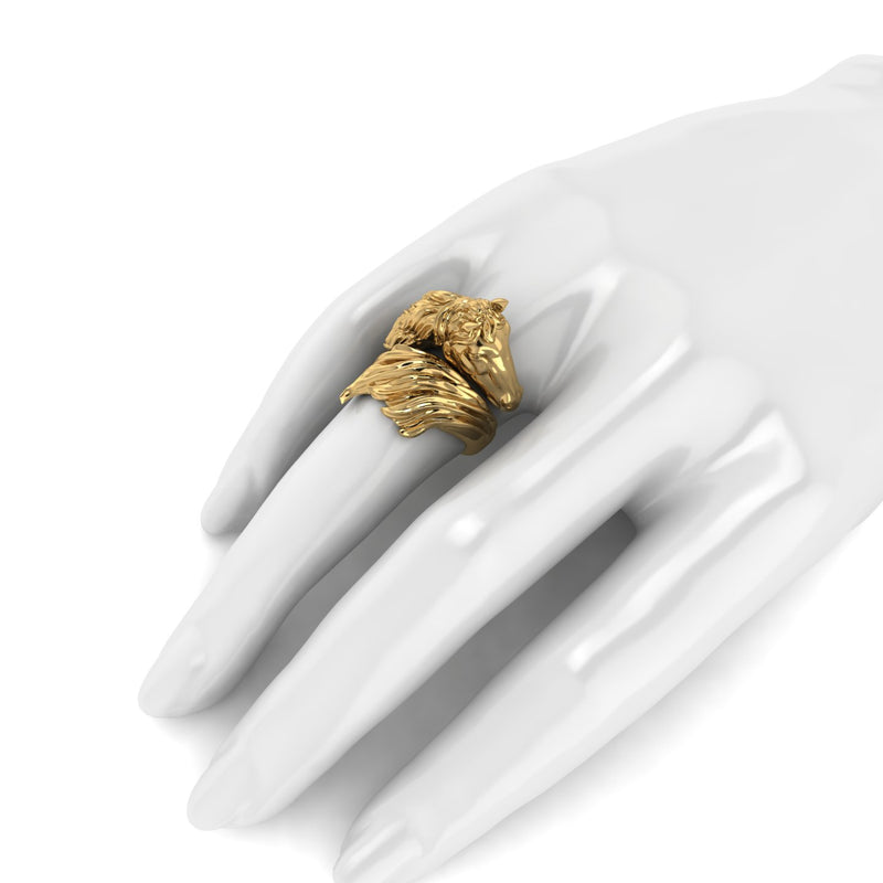 18k Solid Yellow Gold Horse Contrarie'  Ring