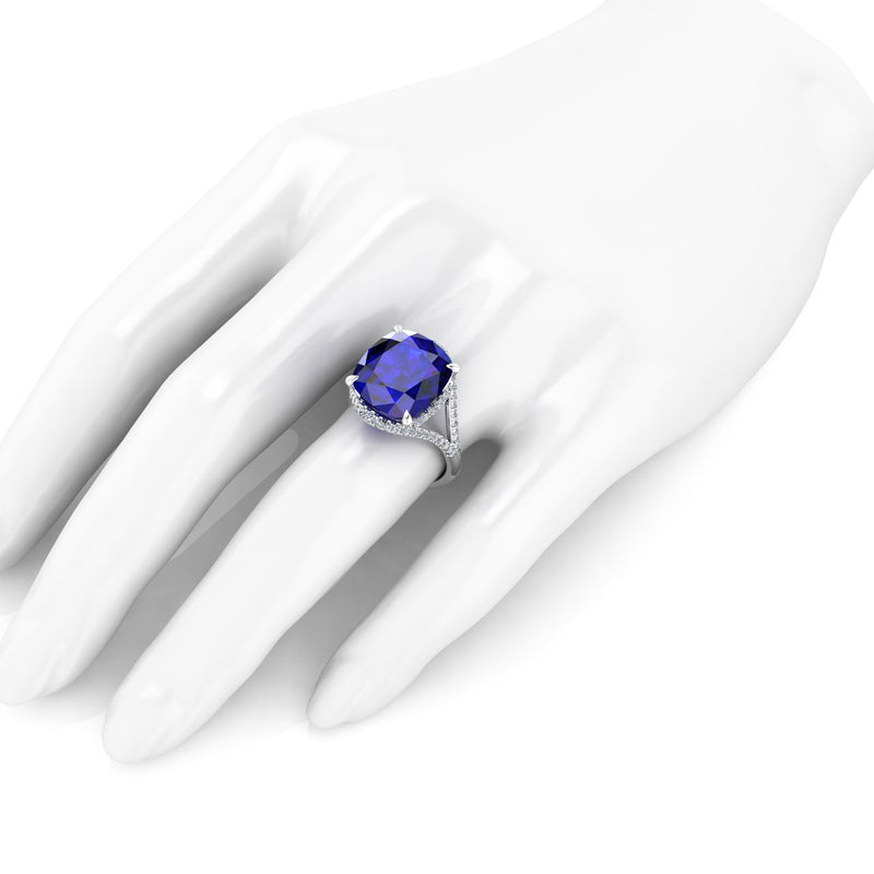 GIA Certified 9.62 Carat Cushion Tanzanite Diamonds Platinum 950 Cocktail Ring - FERRUCCI & CO. Jewelry
