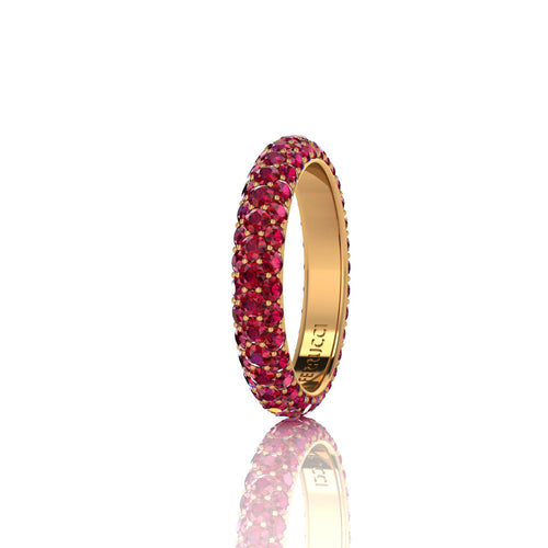 3.25 Carat Ruby Pave Eternity Ring in 18 Karat Yellow Gold