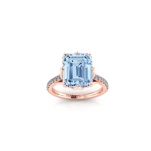 3.85 Carat Emerald Aquamarine Diamonds Pave' 18k Pink gold Ring - FERRUCCI & CO. Jewelry