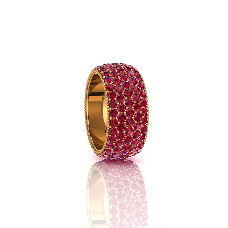 4.60 Carat Red Ruby wide band 18 Karat Yellow Gold