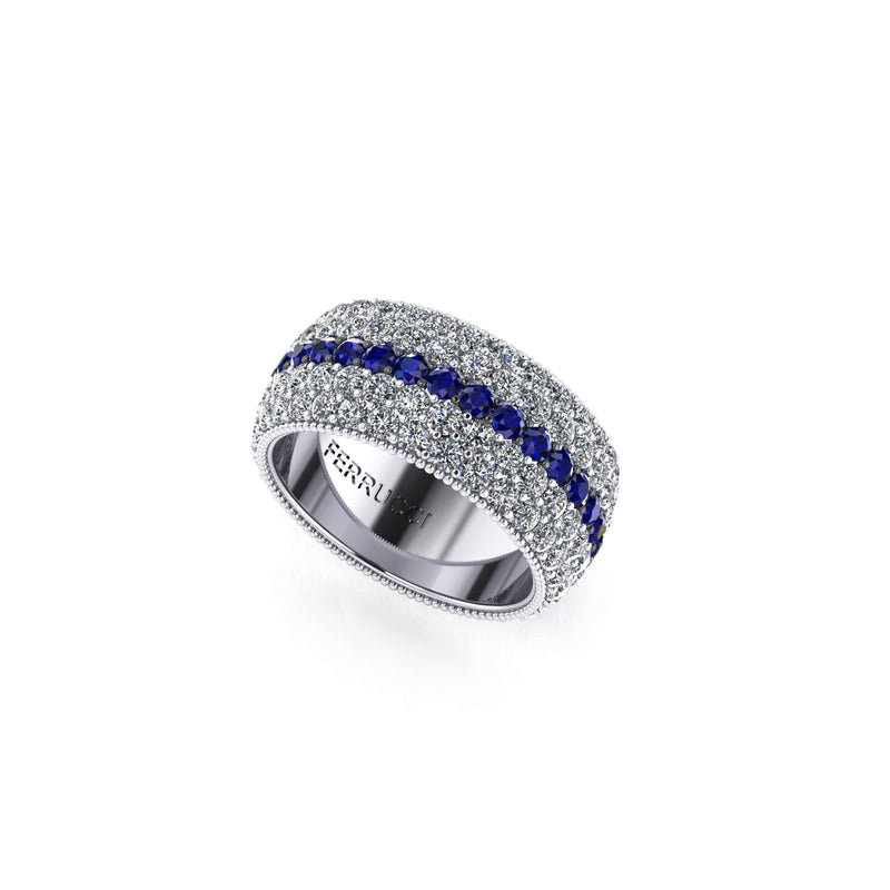 3.40 Carat Diamond 1.00 Carat Blue Sapphires Wide Platinum 950 band
