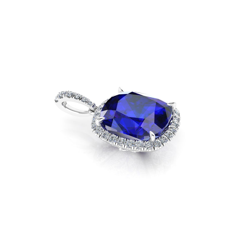GIA Certified 9.23 Carat Tanzanite Pendant Necklace Diamond Halo Platinum 950