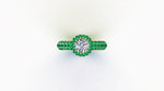 1.06 Ct GIA Certified Round Diamond Round Emerald Halo Pave Shank 18k Gold Ring