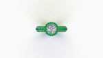 1.06 Ct GIA Certified Round Diamond Round Emerald Halo Pave Shank 18k Gold Ring