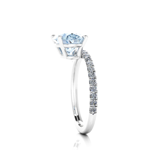 2.5 Carat Horizontal Oval Aquamarine and White Diamonds Pavé Line Platinum