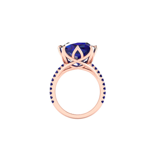 GIA Certified 9.23 carat Cushion Cut Tanzanite Lotus Flower 18 Karat Rose Gold Ring