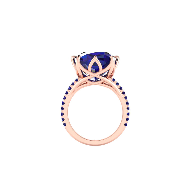 GIA Certified 9.23 carat Cushion Cut Tanzanite Lotus Flower 18 Karat Rose Gold Ring
