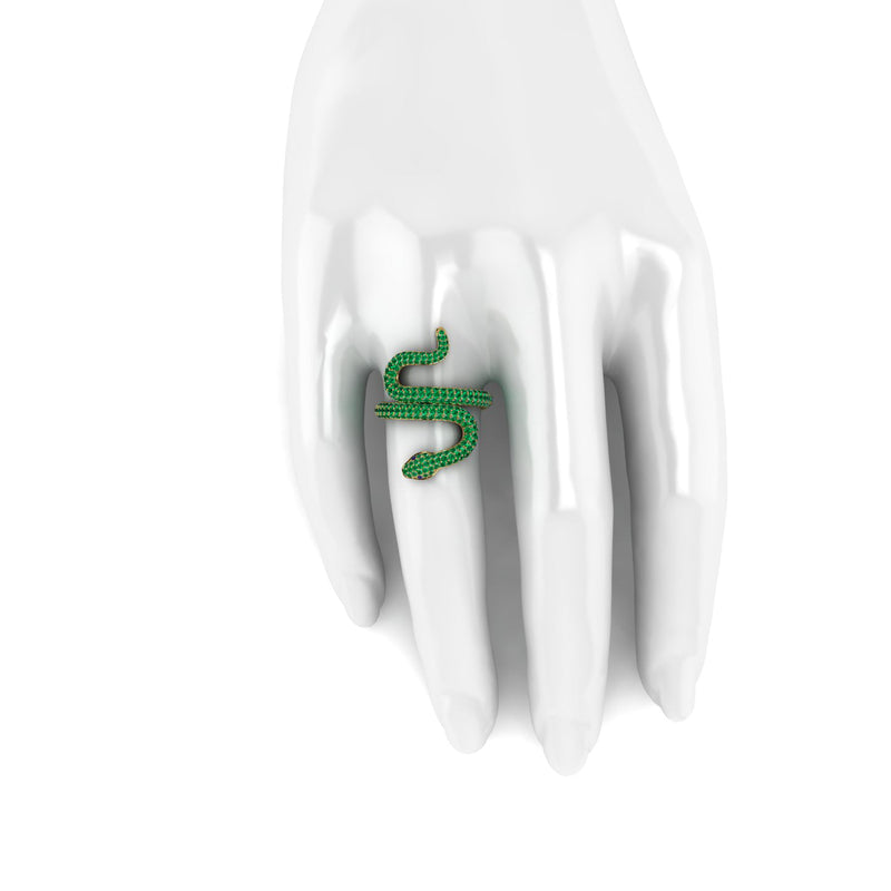 1.35ct Emeralds Pave' Snake 14k Yellow Gold Ring