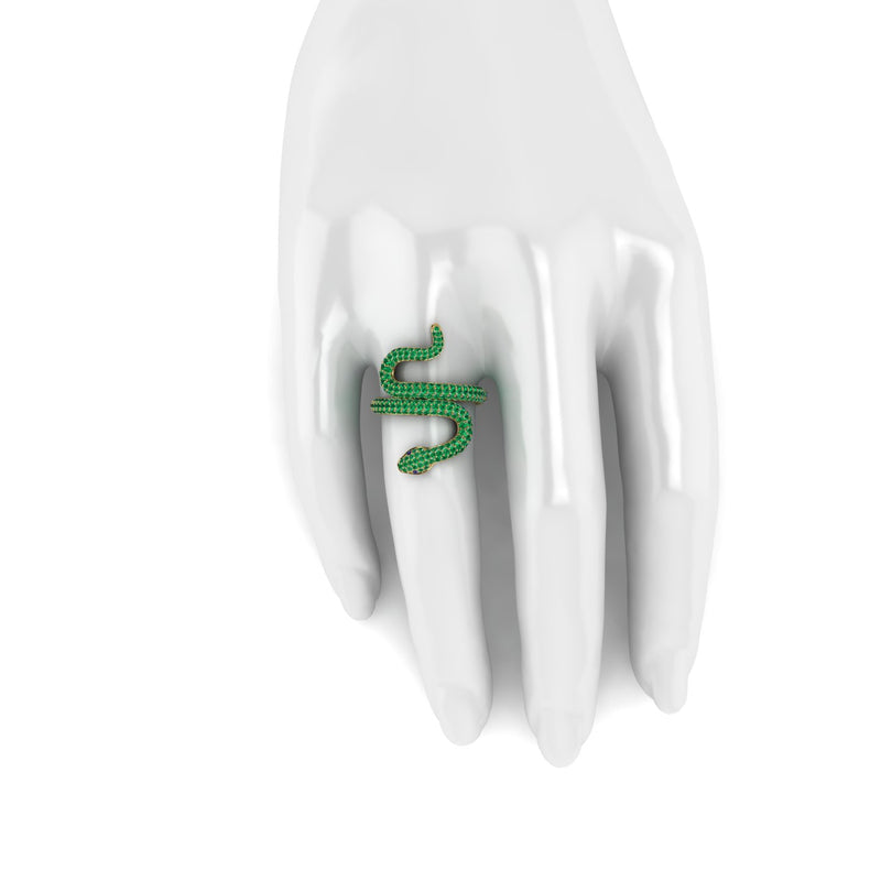 1.35ct Emeralds Pave' Snake 14k Yellow Gold Ring