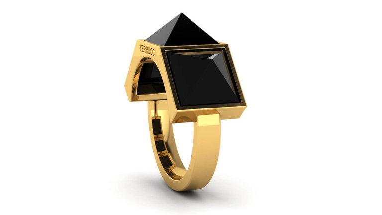 Ferrucci Black Onyx Pyramids 18 Karat Yellow Gold Ring - FERRUCCI & CO. Jewelry