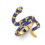 1.35ct Blue and Yellow Sapphires Pave' Snake Diamonds 14k Yellow Gold Ring