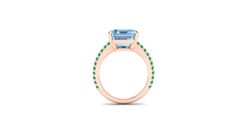 6.21 Carat Emerald Aquamarine Pave Emeralds 18 Karat Rose Gold Cocktail Ring