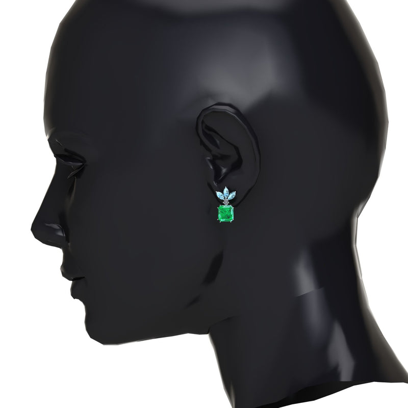 5.04 Carat Colombian Emeralds, Diamonds and Aquamarines Platinum earrings