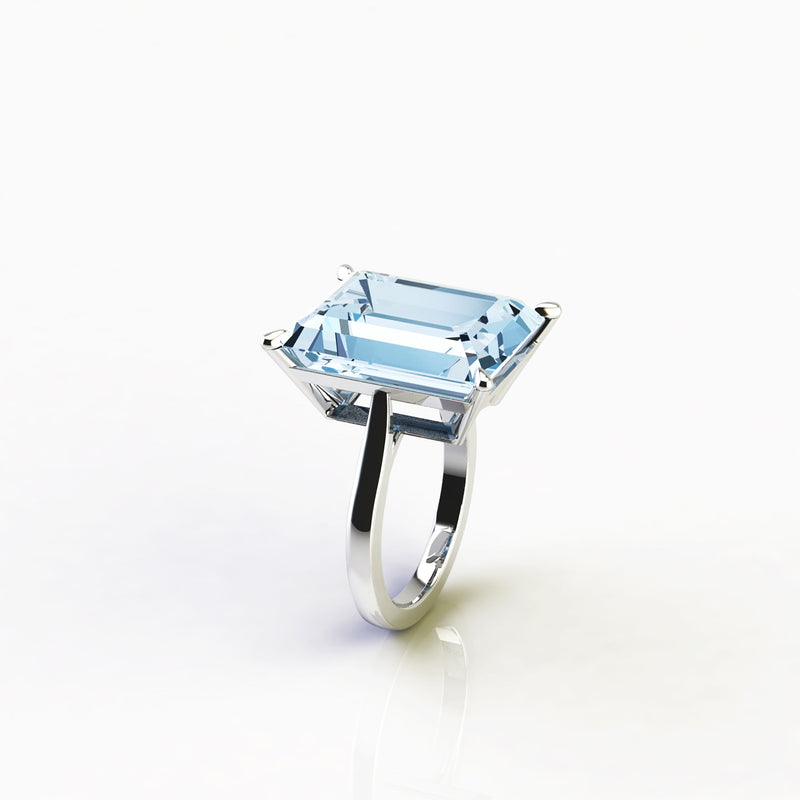12.46 Carat Emerald Cut Aquamarine Platinum Cocktail Ring - FERRUCCI & CO. Jewelry