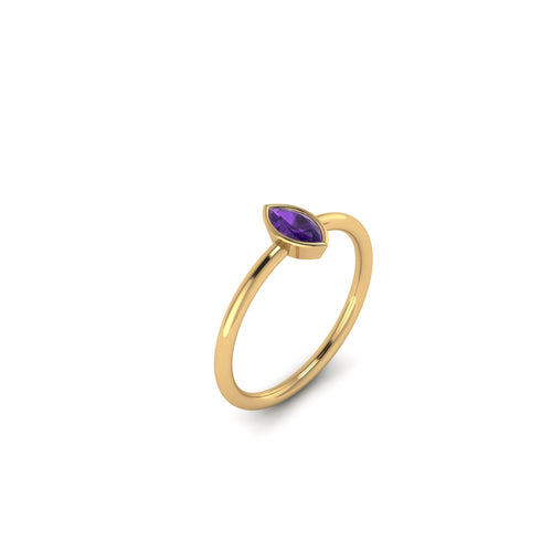 Ferrucci Purple Ametyst Marquise 18 Karat Yellow Gold Low Setting Style Ring - FERRUCCI & CO. Jewelry