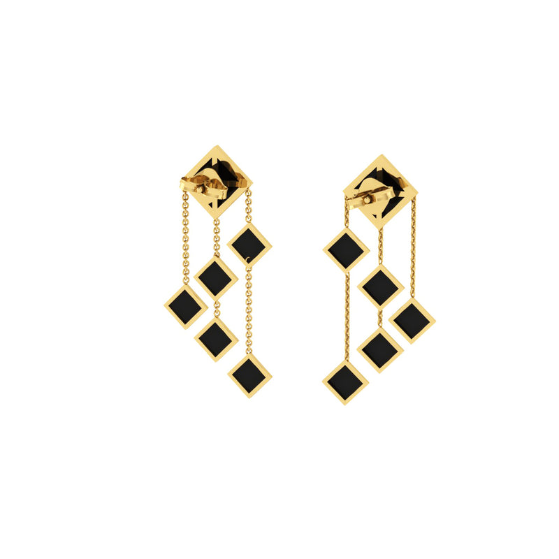 Ferrucci Black Onyx Pyramids Dangling 18 Karat Yellow Gold Chandelier Earrings - FERRUCCI & CO. Jewelry