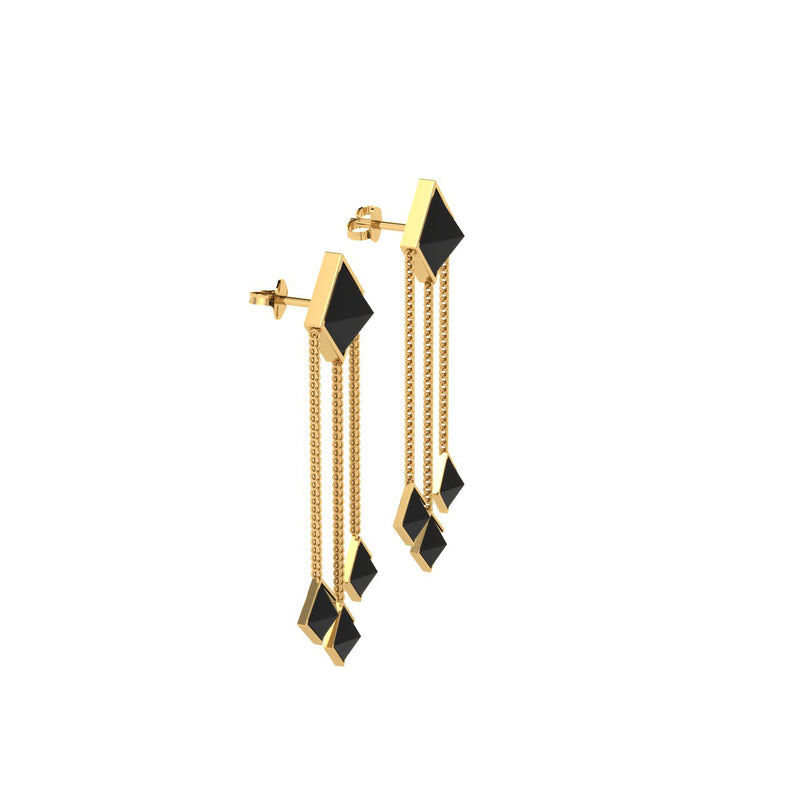 Ferrucci Black Onyx Pyramid Dangling 18 Karat Yellow Gold Earrings - FERRUCCI & CO. Jewelry