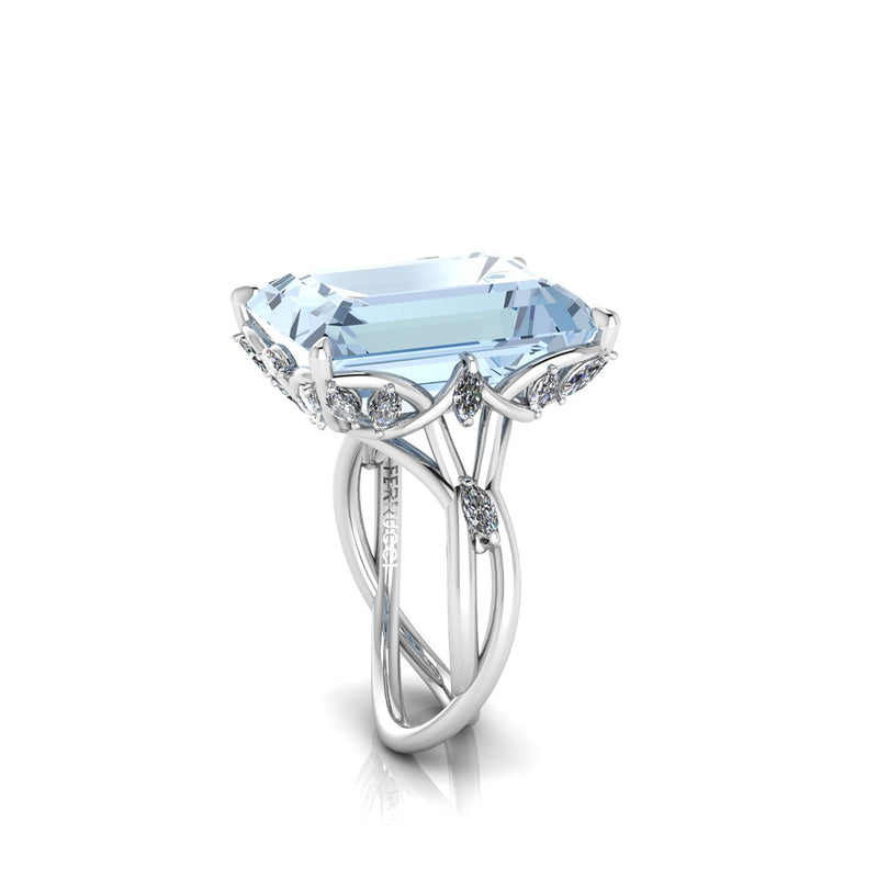 12.45 Carat Emerald Cut Aquamarine Platinum Cocktail Ring - FERRUCCI & CO. Jewelry