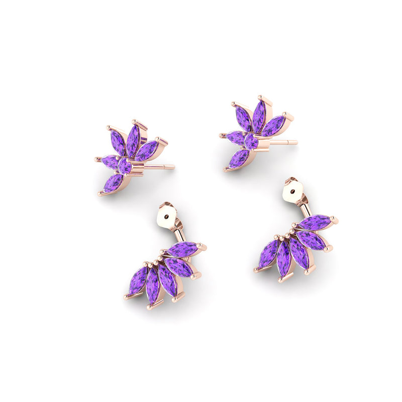 Ferrucci Marquise Amethyst Dangling Earrings Handmade in 18 Karat Rose Gold - FERRUCCI & CO. Jewelry
