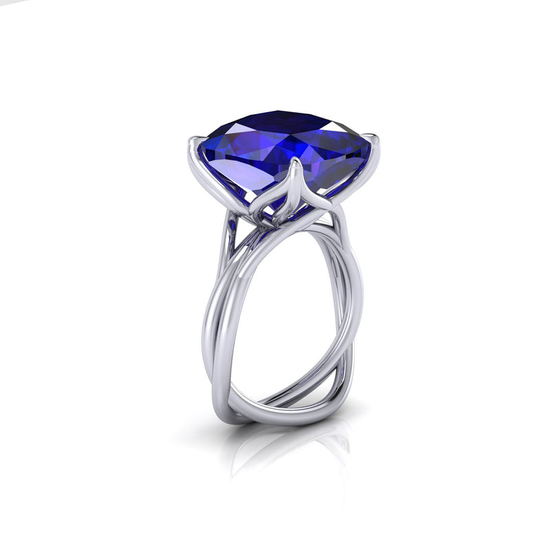 GIA Certified 9.61 carat Tanzanite Cushion Cut in 18 Karat gold cocktail ring - FERRUCCI & CO. Jewelry