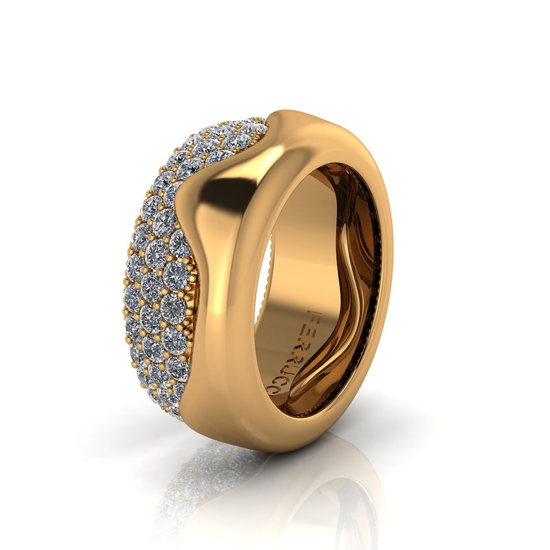 2.30 Carat White Diamond Melting Away Pave Ring in 18 Karat Yellow Gold