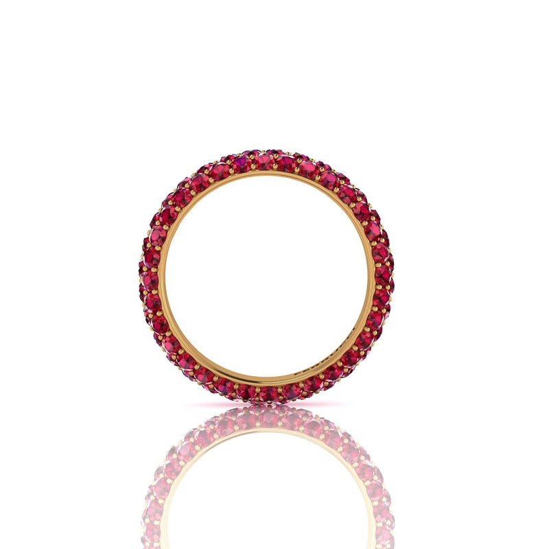 3.25 Carat Ruby Pave Eternity Ring in 18 Karat Yellow Gold