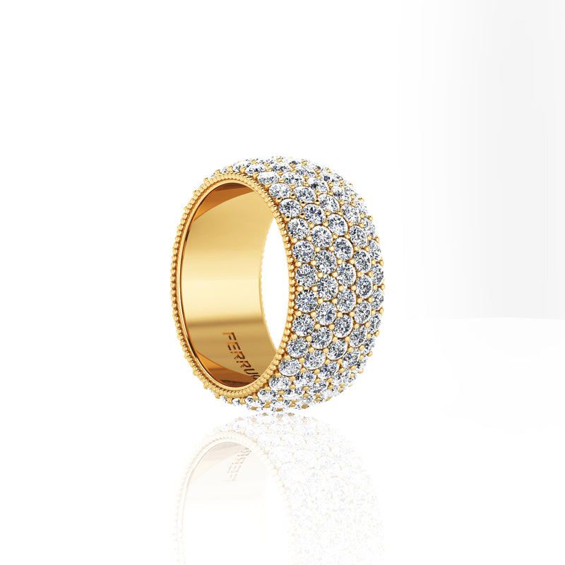 4.60 Carat Wide White Diamond Pavé Ring in 18 Karat Yellow Gold