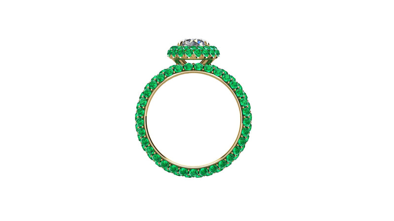 1.06 Ct GIA Certified Round Diamond Round Emerald Halo Pave Shank 18k Gold Ring