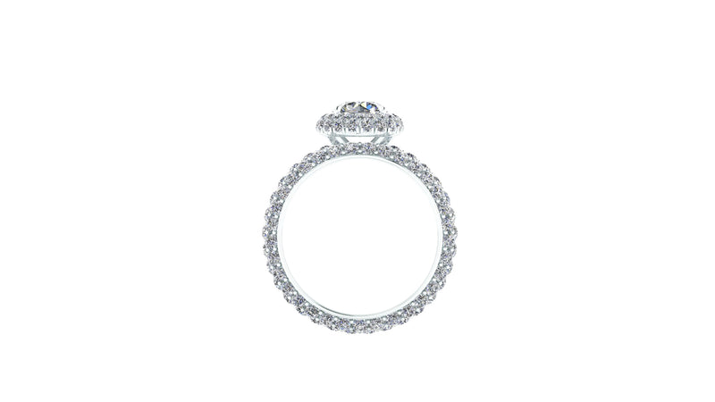 3.49 Ct GIA Certified Round Diamond Round Halo Triple Pave Shank Platinum Ring