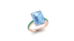 6.21 Carat Emerald Aquamarine Pave Emeralds 18 Karat Rose Gold Cocktail Ring